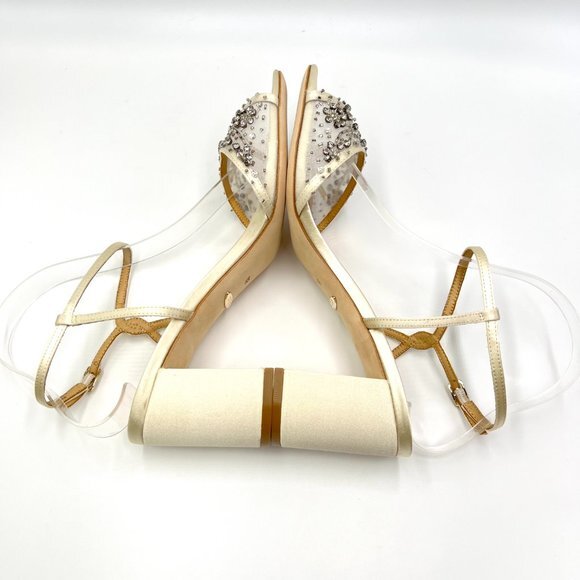 Badgley Mischka Size 8.5 Blaine Ivory Satin Jeweled Dress Sandals Heels Shoes - Picture 7 of 14